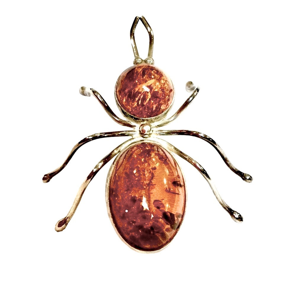 Vintage Sterling Silver Baltic Amber Insect Spider Bug Brooch Pin 1.75” Pristine - Picture 2 of 15